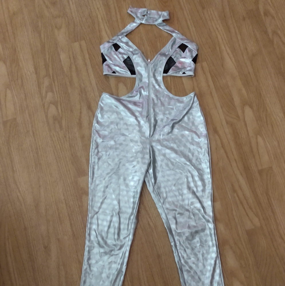 K Too Metallic Silver Jumpsuit Size Large